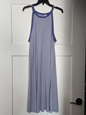 Old Navy Blue & White Striped Racerback Maxi Dress